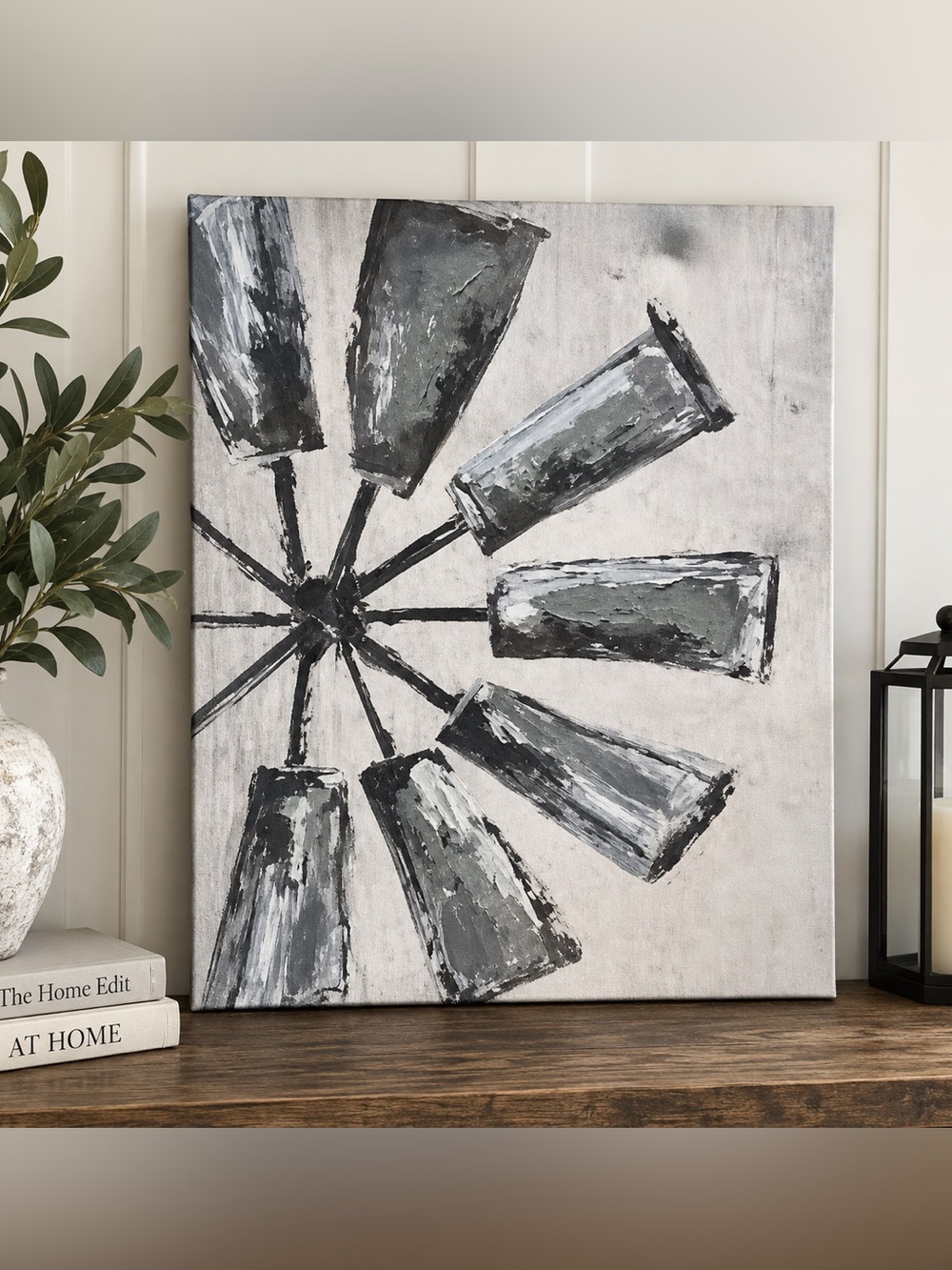 Farmhouse Windmill Canvas Wall Art Gray White Rustic Industrial Decor